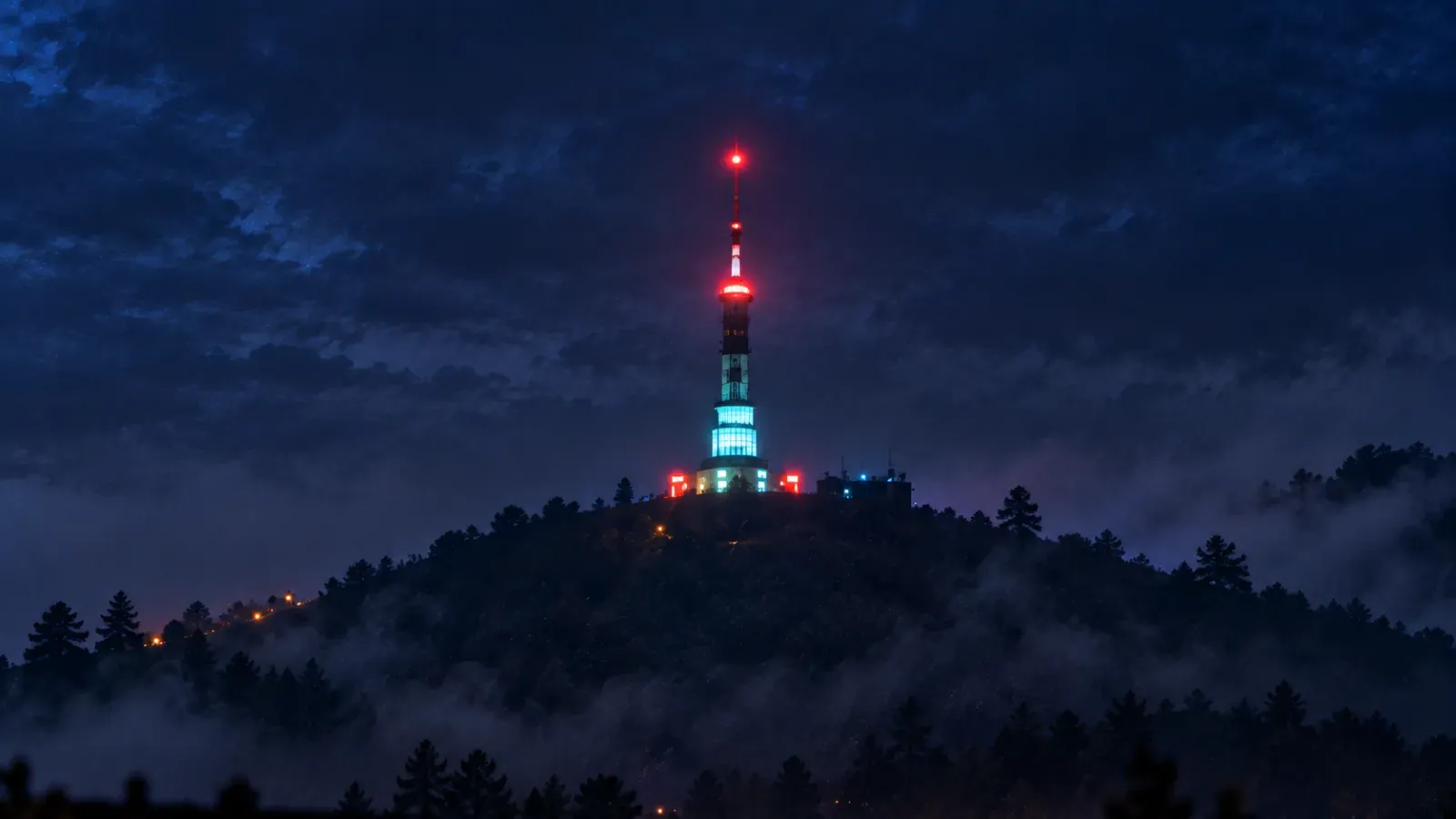 Negativi — the TV tower on Dajti at night
