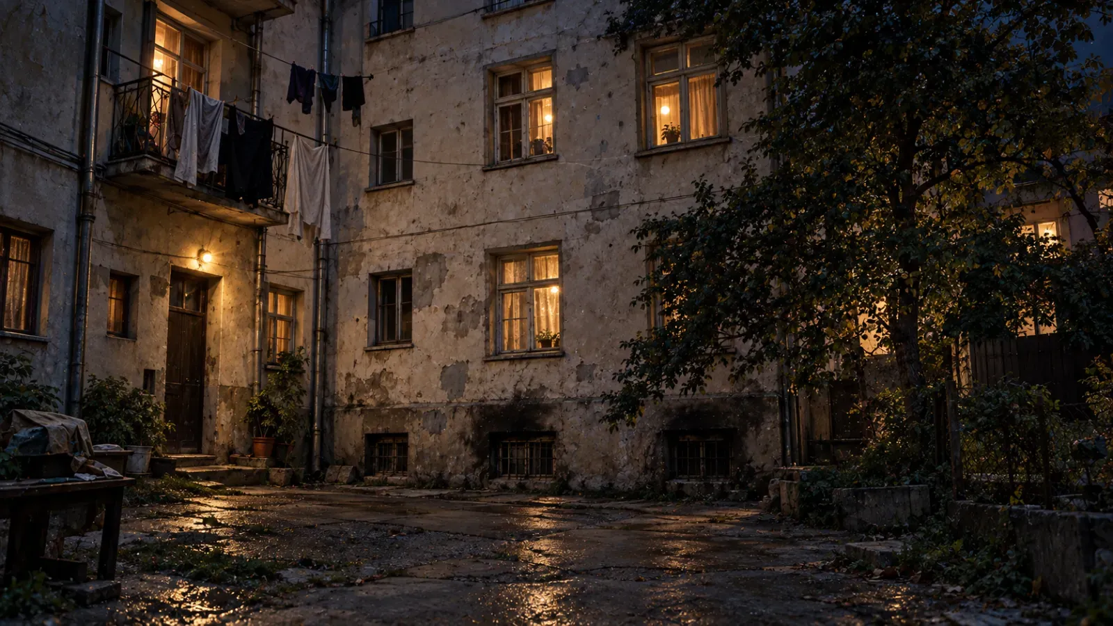 Negativi — the courtyard at night